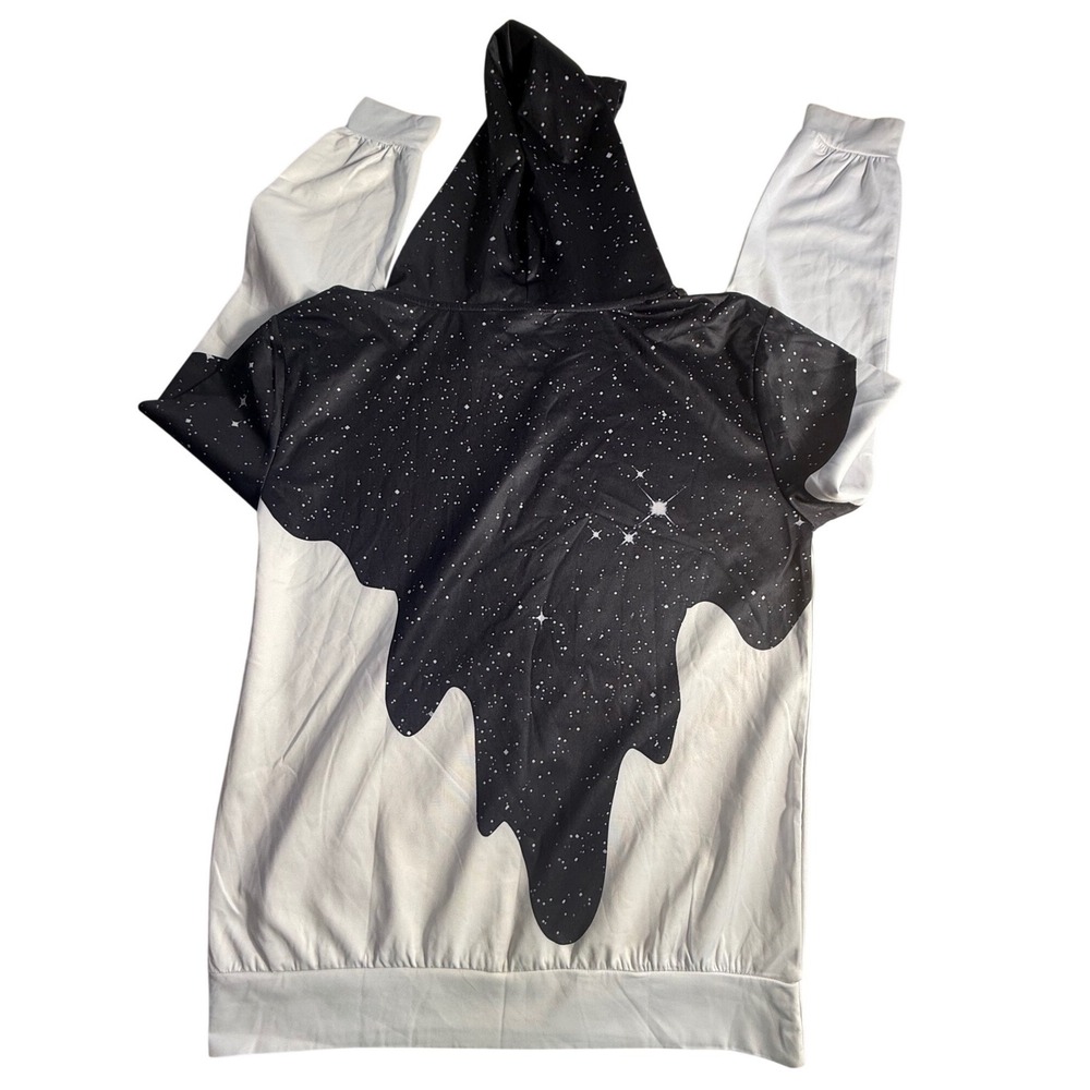 Galaxy Paint Bucket Drip Hoodie Black White Space Graphic Pullover Large-1007